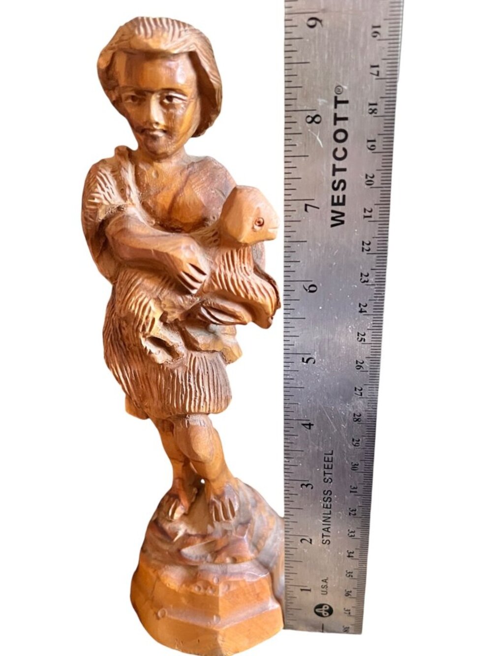 Hand-Carved David Figurine 9.25" Olive Wood Sculpture With Lamb Jerusalem Gift - Picture 10 of 11